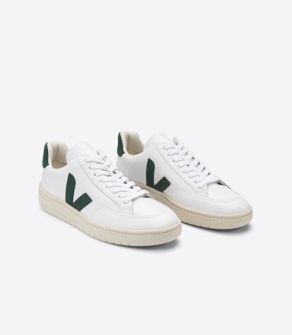 Veja Sneakers Mens - V-12 Leather - White/Green - 9746KCNEP